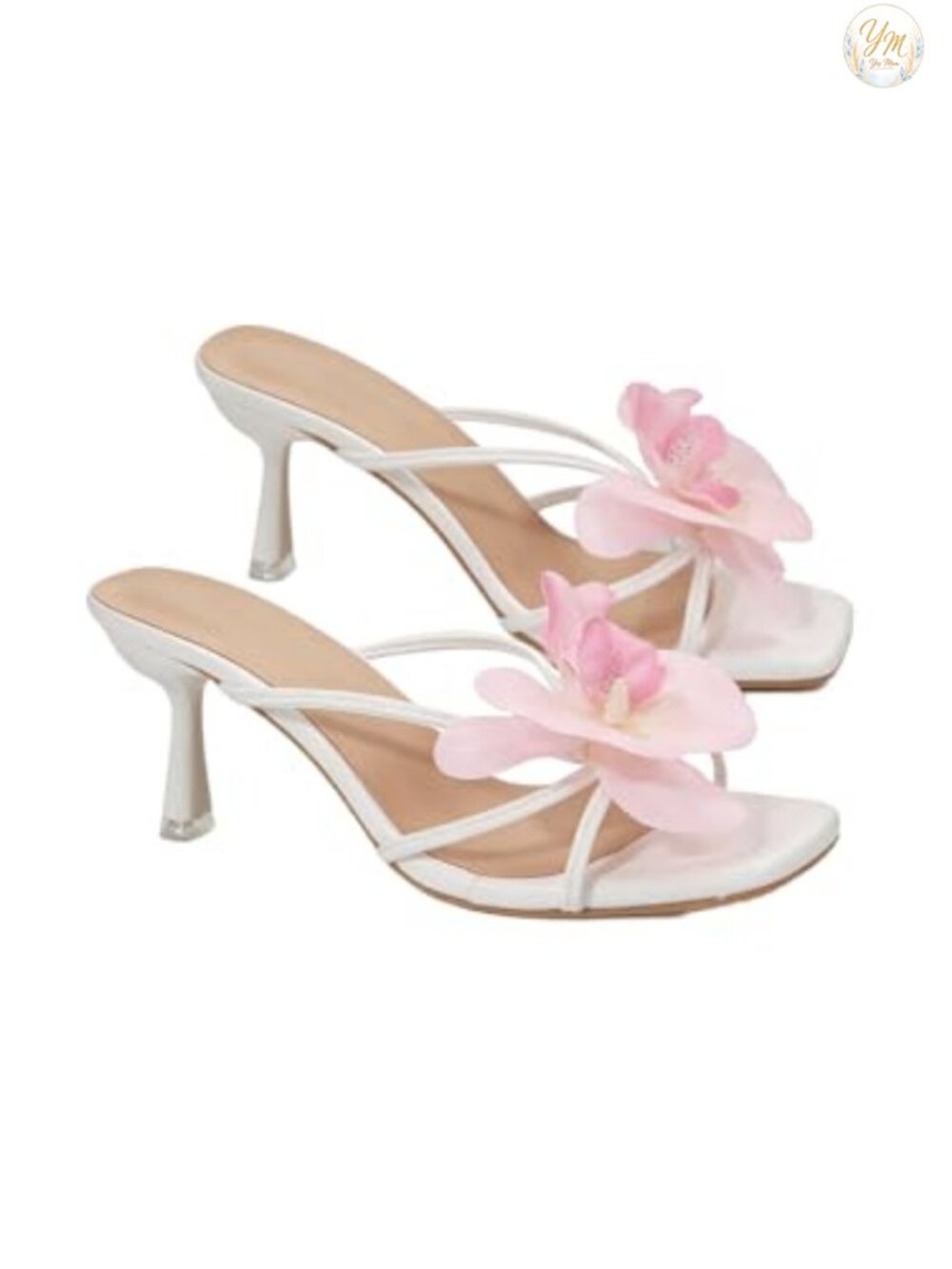 Faux Leather Slip On Open Toe Kitten Heel Floral Sandals Summer Beach Shoes